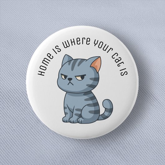 Badge Rond 5 Cm Cranky Grey Tabby Cat Custom Text
