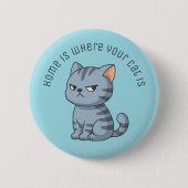 Badge Rond 5 Cm Cranky Grey Tabby Cat Custom Text Blue (Devant)