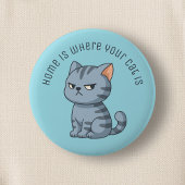 Badge Rond 5 Cm Cranky Grey Tabby Cat Custom Text Blue