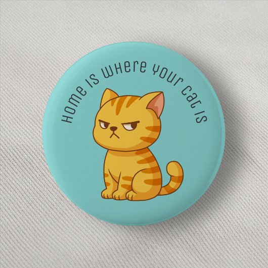 Badge Rond 5 Cm Cranky Orange Tabby Cat Custom Text Green