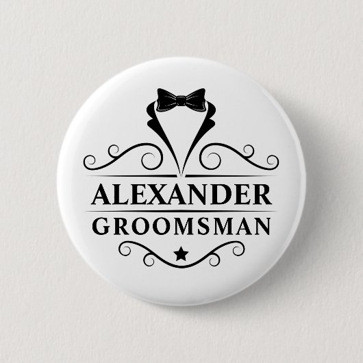 Badge Rond 5 Cm Cravate noire Groomsman (Devant)