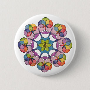 Badge Rond 5 Cm Crayon coloré dessiné géométrique Mandala Spiritue