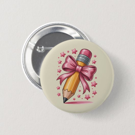Badge Rond 5 Cm Crayon Coquette Arc Prof Appreciation École (Devant & derrière)