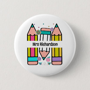 Badge Rond 5 Cm Crayon de nom d'enseignant coloré dessin animé 