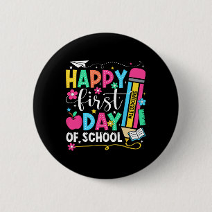 Badge Rond 5 Cm Crayon de premier jour d'école heureux enseignant