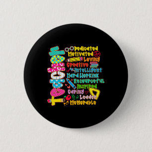 Badge Rond 5 Cm Crayon Prof Préparé Motivé Retour à l'école