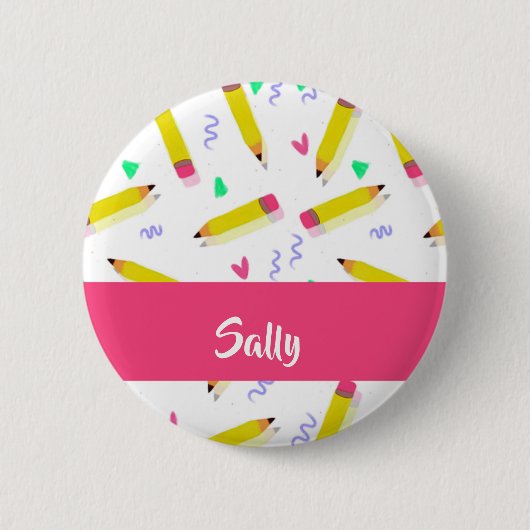 Badge Rond 5 Cm Crayons et rayures jaunes sur blanc (Devant)
