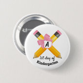 Badge Rond 5 Cm Crayons scolaires Premier jour de maternelle Monog (Devant & derrière)