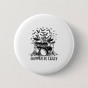 Badge Rond 5 Cm Crazy Drummer Skelton Design