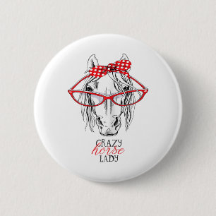Badge Rond 5 Cm Crazy Horse Lady Horse Lover Femmes Bandana Horseb