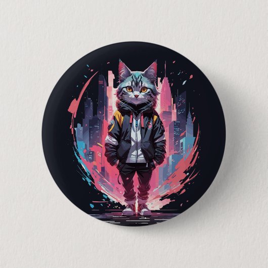 Badge Rond 5 Cm Création de chat mignon stylé (Devant)