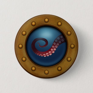 Badge Rond 5 Cm Créature en mer profonde Steampunk Ocean Explorer