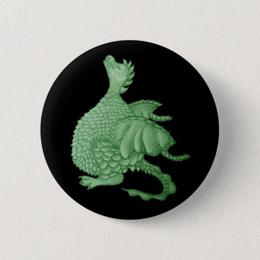 Badge Rond 5 Cm créature imaginaire mythique dragon vert mignon (Devant)