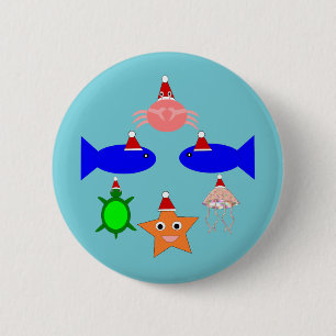 Badge Rond 5 Cm Créatures de la mer de Noël