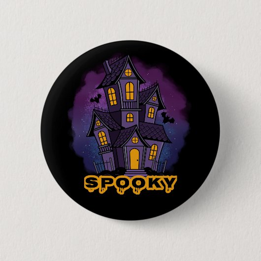 Badge Rond 5 Cm Creepy Purple Mansion Spooky Haunted House (Devant)