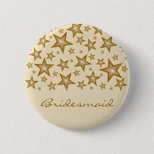 Badge Rond 5 Cm Crème bouton "Gold" Stars 'Bridesmaid'