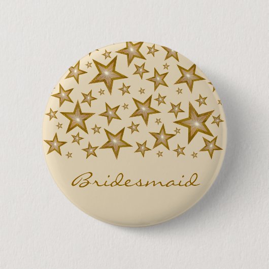 Badge Rond 5 Cm Crème bouton "Gold" Stars 'Bridesmaid' (Devant)