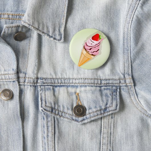Badge Rond 5 Cm Crème De Glace À La Fraise (En situation)