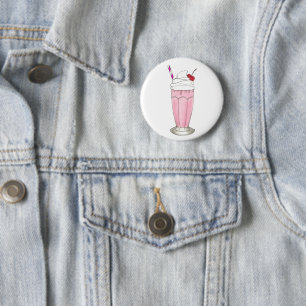 Badge Rond 5 Cm Crème de glace aux fraises roses Shake Milkshake D
