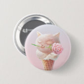 Badge Rond 5 Cm Crème de glace Kitty - Rosy & Dreamy (Devant & derrière)