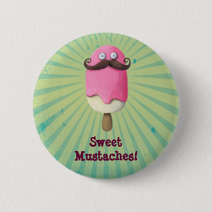 Badge Rond 5 Cm Crème glacée rose avec des moustaches
