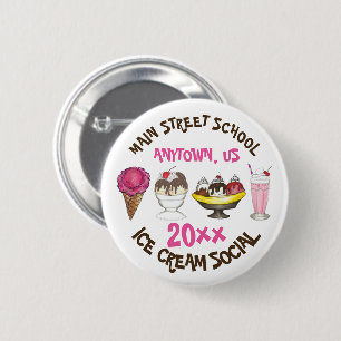 Badge Rond 5 Cm Crème glacée Social Favoriser Banana Split Sundae 