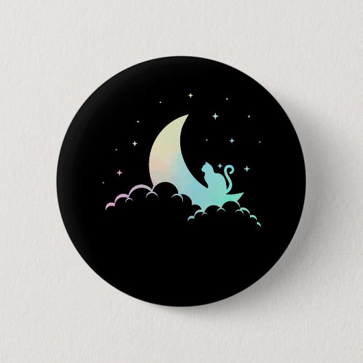Badge Rond 5 Cm Crescent Moon Wicca Mysque Chat Pastel Goth (Devant)