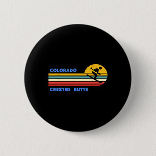 Badge Rond 5 Cm Crested Butte Colorado Ski Skieur Ski Soleil Rétro