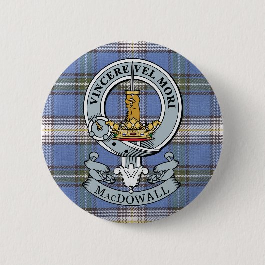 Badge Rond 5 Cm Crête de MacDowall + Bouton de tartan (Devant)