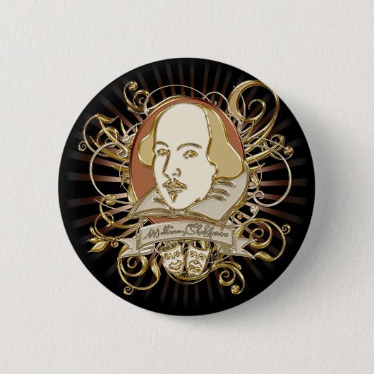 Badge Rond 5 Cm Crête de William Shakespeare (or) (Devant)
