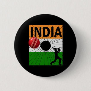 Badge Rond 5 Cm Cricket indien avec brosse du drapeau indien Ashok