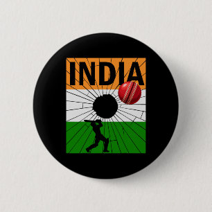 Badge Rond 5 Cm Cricket indien avec coup de pinceau du drapeau ind
