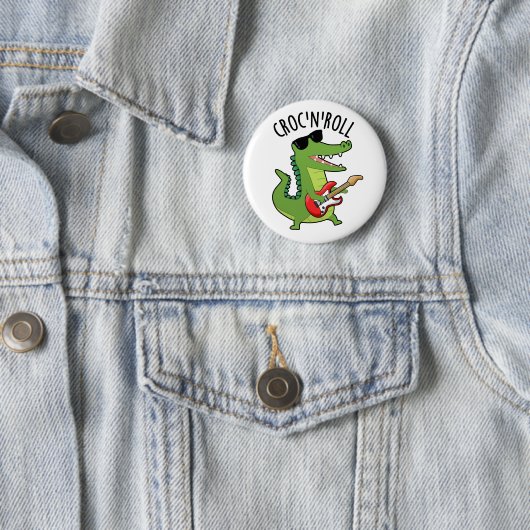 Badge Rond 5 Cm Croc N Roll Funny Crocodile Pun (En situation)
