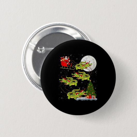Badge Rond 5 Cm Crocodile Alligators Santa Sleigh Flying Funny Chr (Devant & derrière)