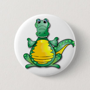 Badge Rond 5 Cm Crocodile heureux jaune vert