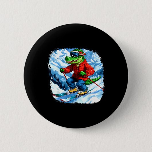 Badge Rond 5 Cm Crocodile Skier (Devant)