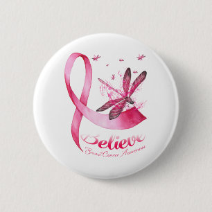Badge Rond 5 Cm Croire Dragonfly Pink Ribbon Cancer du sein