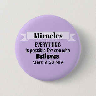 Badge Rond 5 Cm Croire en Miracles Bible Verse Purple Christian