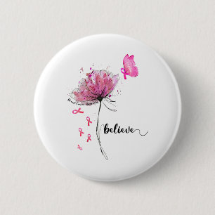 Badge Rond 5 Cm Croire le papillon des fleurs rose Ribbon cancer d