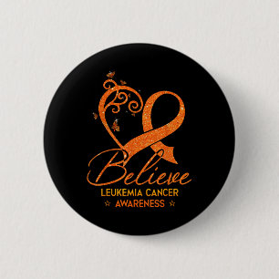 Badge Rond 5 Cm Croire Ruban Orange Cœur Leucémie Cancer du Sang 