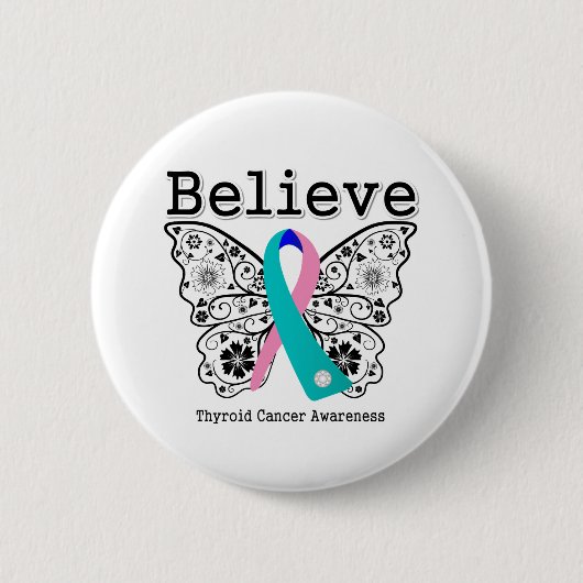 Badge Rond 5 Cm Croire - Thyroïde Cancer Papillon (Devant)