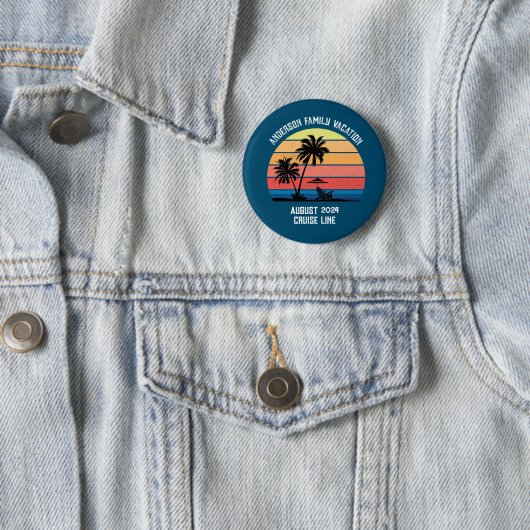Badge Rond 5 Cm Croisière Retro Palm Tree Sunset Vacances en famil (En situation)