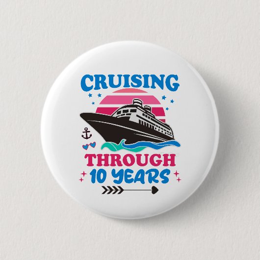 Badge Rond 5 Cm Croisière Sur 10 Ans Mariage (Devant)