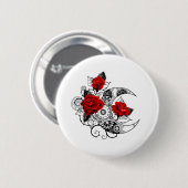 Badge Rond 5 Cm Croissant mécanique avec roses rouges (Devant & derrière)