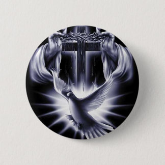 Badge Rond 5 Cm Croix blanche avec la colombe