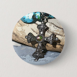 Badge Rond 5 Cm Croix bleue