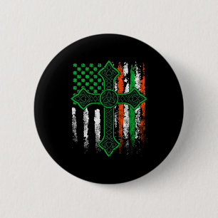 Badge Rond 5 Cm Croix celtique drapeau irlandais américain Saint-P