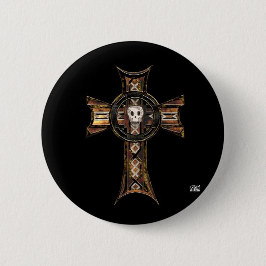 Badge Rond 5 Cm Croix celtique et crâne (or) (Devant)