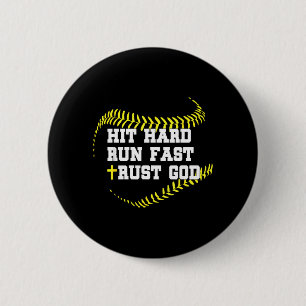 Badge Rond 5 Cm Croix chrétienne Softball Frappé Fort Courir Vite