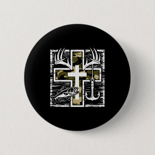 Badge Rond 5 Cm Croix de camouflage de pêche de foi avec crochet B